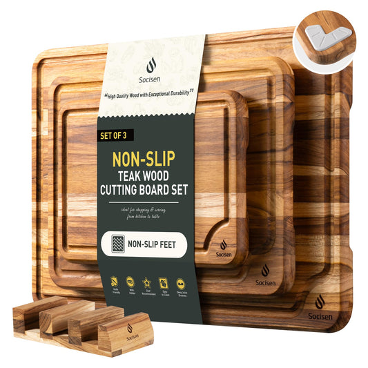 Socisen ensemble de 3 planches teck vue de face, durable et élégante
