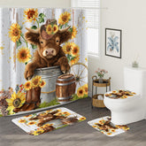 Sokdcam rideau de douche face affichant vache Highland et tournesols, décor saisissant