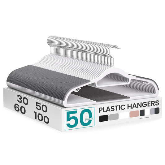 SONGMICS pack de 50 cintres vue avant montrant gain d'espace