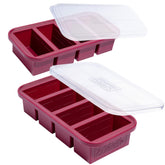 Souper Cubes vue avant du bac cranberry montrant couvercles et empilage pratique