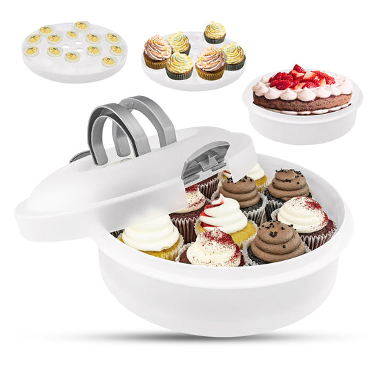 Southern Homewares vue de face du porte‑tarte fermé montrant la poignée et le couvercle protecteur