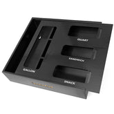 SpaceAid boîte ouverte face avant montrant quatre compartiments et rangement organisé