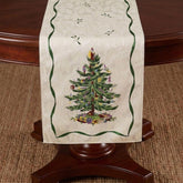 Spode chemin de table face montrant motif sapin et houx pour une table festive