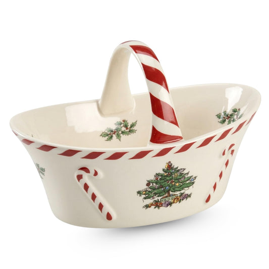 Spode panier devant montrant motif Christmas Tree, apporte charme festif