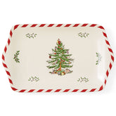 Spode plateau dessert face montrant motif sapin et présentation soignée