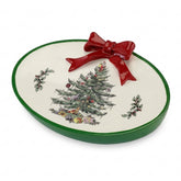 Spode porte-savon face montrant le sapin et rubans pour décor festif