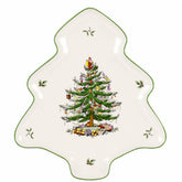 Spode plat en forme d'arbre face avant, mise en valeur festive
