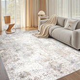 Srugn tapis beige gris vue face présente un grand format élégant et pratique