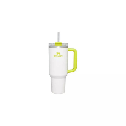 Stanley vue avant 40 oz Frost/Electric Yellow montrant la capacité et la finition durable