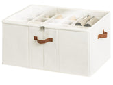 StorageWorks boîte devant beige montrant rangement ordonné et gain de place