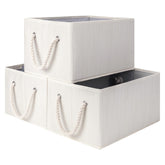 StorageWorks vue avant du lot de trois paniers beige blanc ivoire, organisation visible