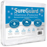 SureGuard housse matelas vue avant avec emballage, protège le matelas efficacement