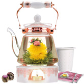 Teabloom théière Buckingham Palace face avant élégante et transparente montrant la floraison