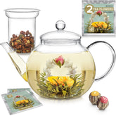 Teabloom théière face avant en verre claire, design élégant et neutre