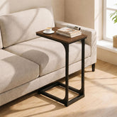 TEMI table en C vue de face montrant le plateau rustique, gain d'espace pratique