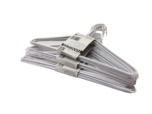 THE UM24 paquet de 30 cintres métalliques blancs montrant l'ensemble et gainage protecteur