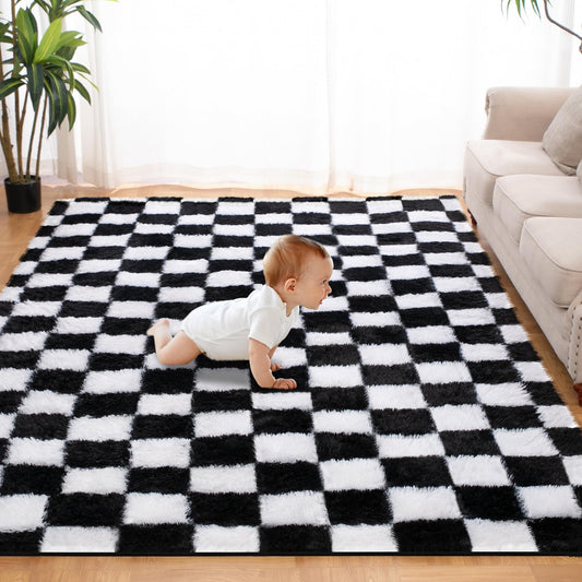 TOOHUB tapis face avant à carreaux noir et blanc, apporte style et confort