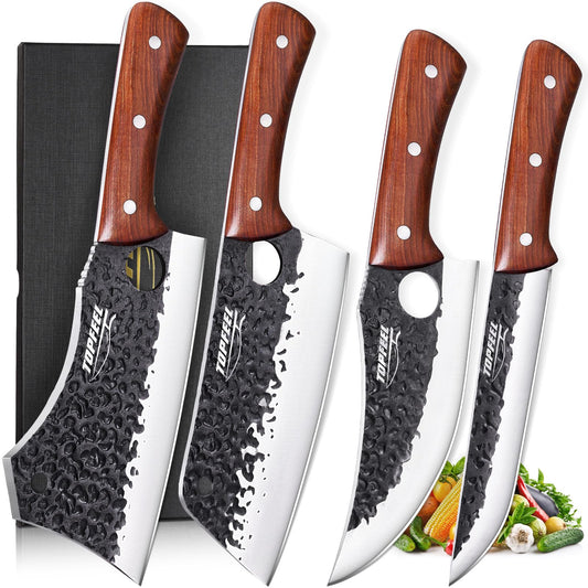 Topfeel face avant de l'ensemble 4PCS montrant les quatre couteaux, finition professionnelle