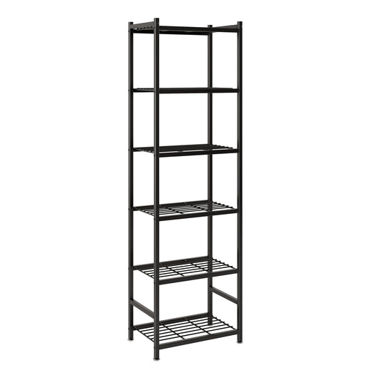 Tujurich vue avant de l'étagère noire compacte montrant rangement vertical efficace