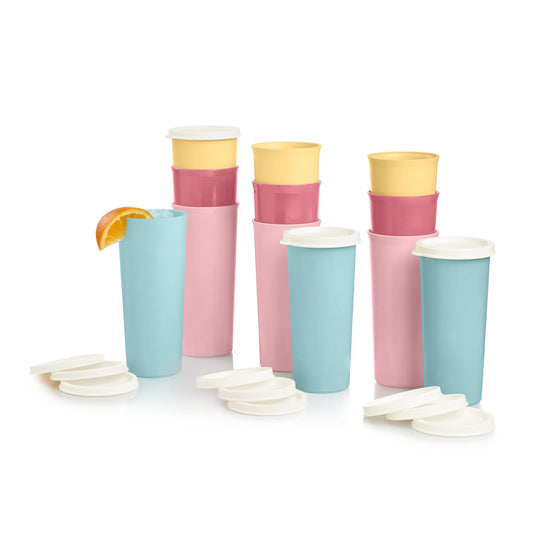 Tupperware gobelets multicolores face avant, rangement compact et visibilité