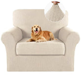 Turquoize housse face Biscotti Beige protégeant et modernisant le fauteuil