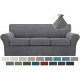 Turquoize housse face avant sur canapé trois coussins montrant finition nette