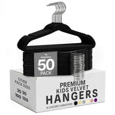 Utopia Home pack 50 cintres velours noir présentation face, gain de place immédiat