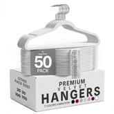 Utopia Home vue frontale du pack de 50 cintres blancs pour gain de place