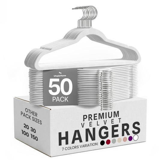 Utopia Home vue frontale du pack de 50 cintres blancs pour gain de place
