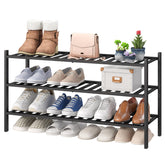 viewcare vue de face de l'étagère à chaussures en bambou noir, gain de place évident