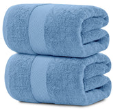 White Classic vue de face du drap de bain bleu clair, élégant et absorbant