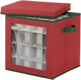 Whitmor boîte rouge vue avant avec fenêtre pour repérer les ornements