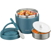 wiwens vue face de la boîte repas bleu lac montrant fermeture étanche et design