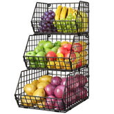 X-cosrack vue frontale des trois niveaux pour organiser fruits et légumes