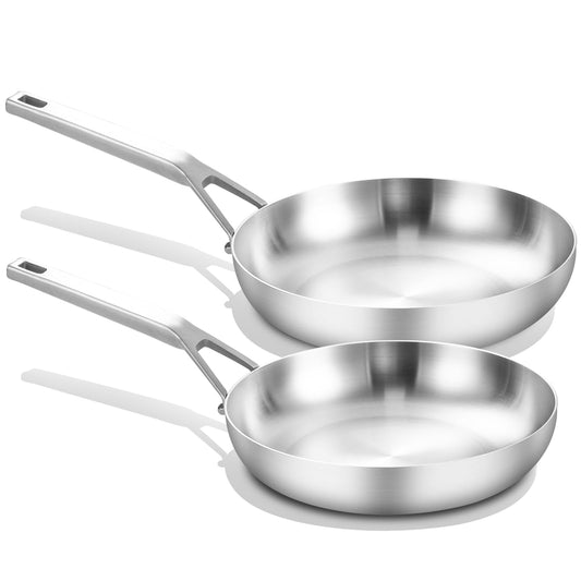 Yeksum ensemble de poêles face avant montrant finition inox durable
