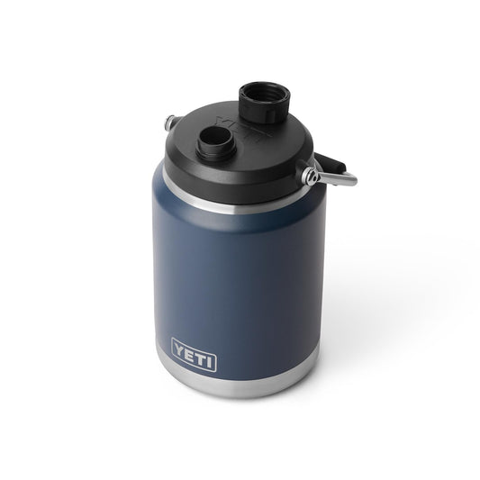 YETI Rambler Half Gallon Jug 2.0 face Navy montrant design robuste et capacité