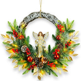 YULETIME couronne de face montrant ange et ornement, apporte élégance instantanée