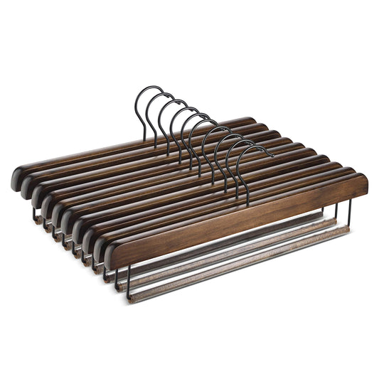 ZOBER pack de 10 cintres pantalons en bois pour organisation gain de place