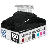 ZOBER pack 50 cintres velours noirs vue avant pour rangement optimisé