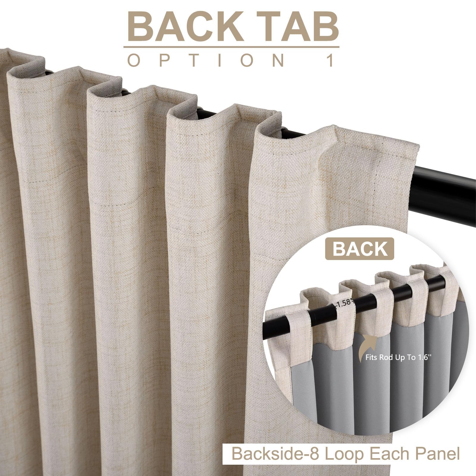 100% Blackout Shield ourlet et 8 boucles arrière pour pose modulable