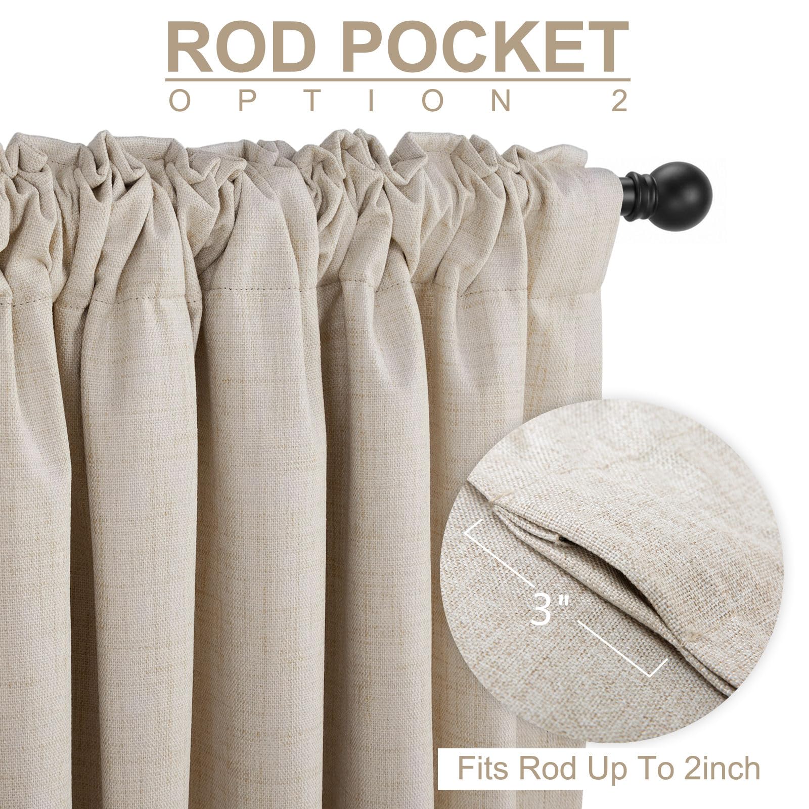 100% Blackout Shield poche pour tringle 3 pouces facilitant installation