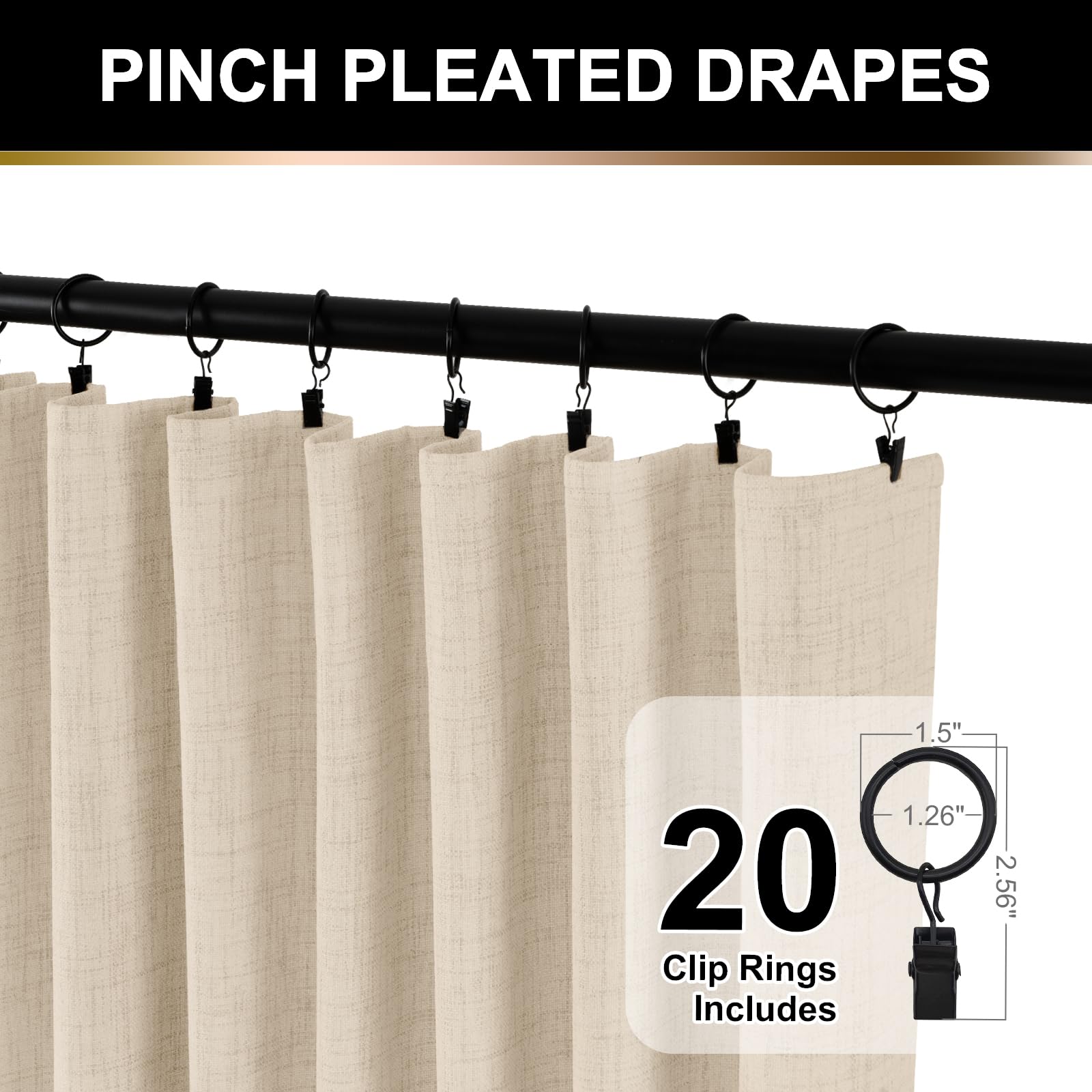 100% Blackout Shield anneaux et poche de tringle visibles, installation polyvalente et rapide