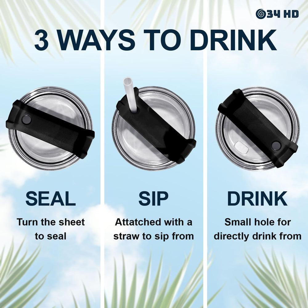 34HD tumbler posé sur bureau, hydratation pratique au travail