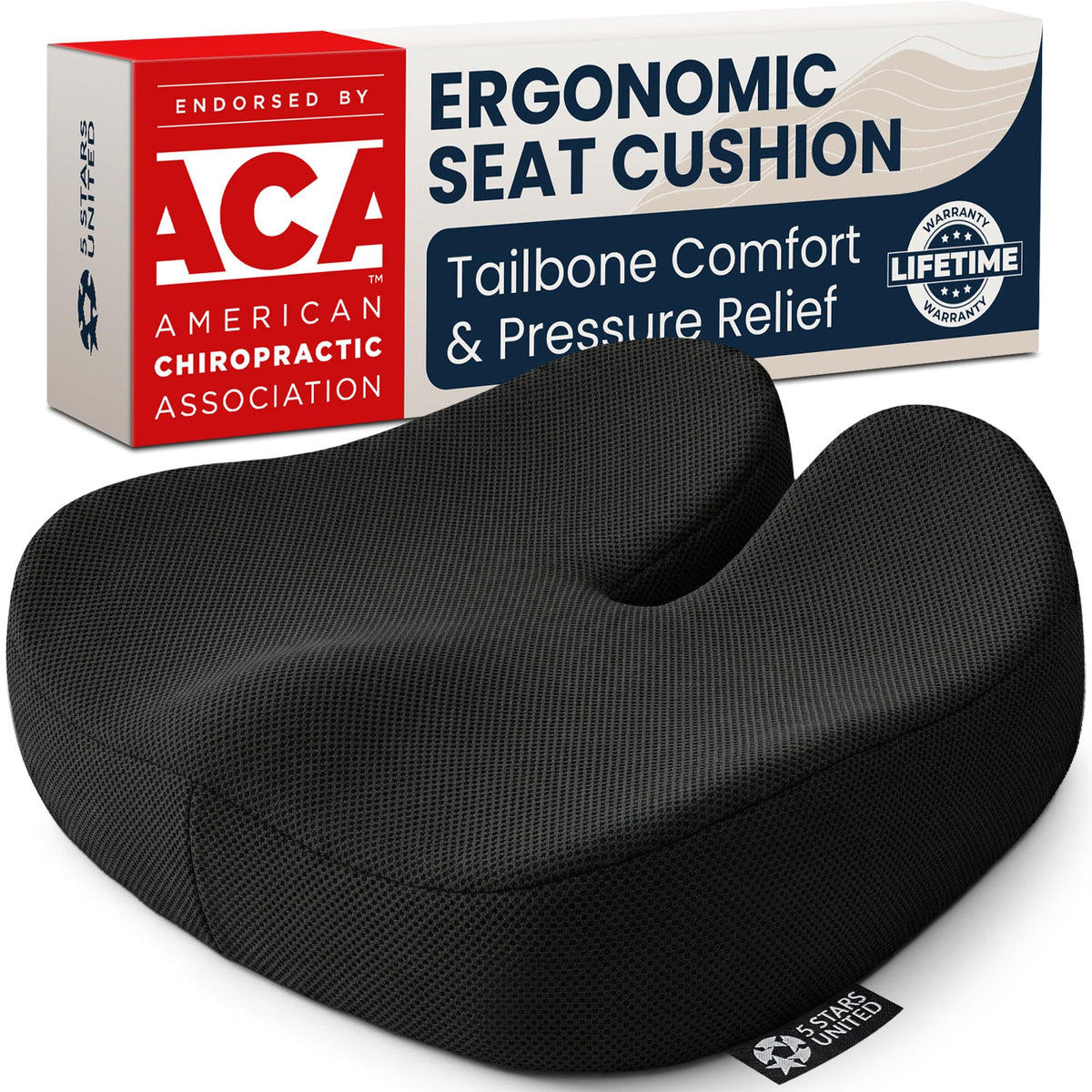 5 STARS UNITED vue face du coussin XXL montrant soutien ergonomique