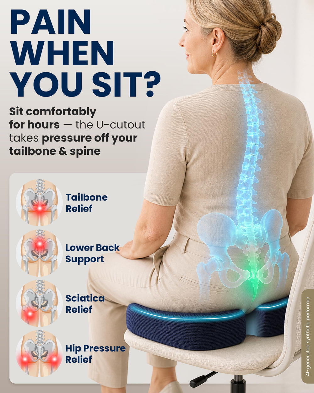 5 STARS UNITED gros plan sur la courbe en U montrant soutien coccyx précis