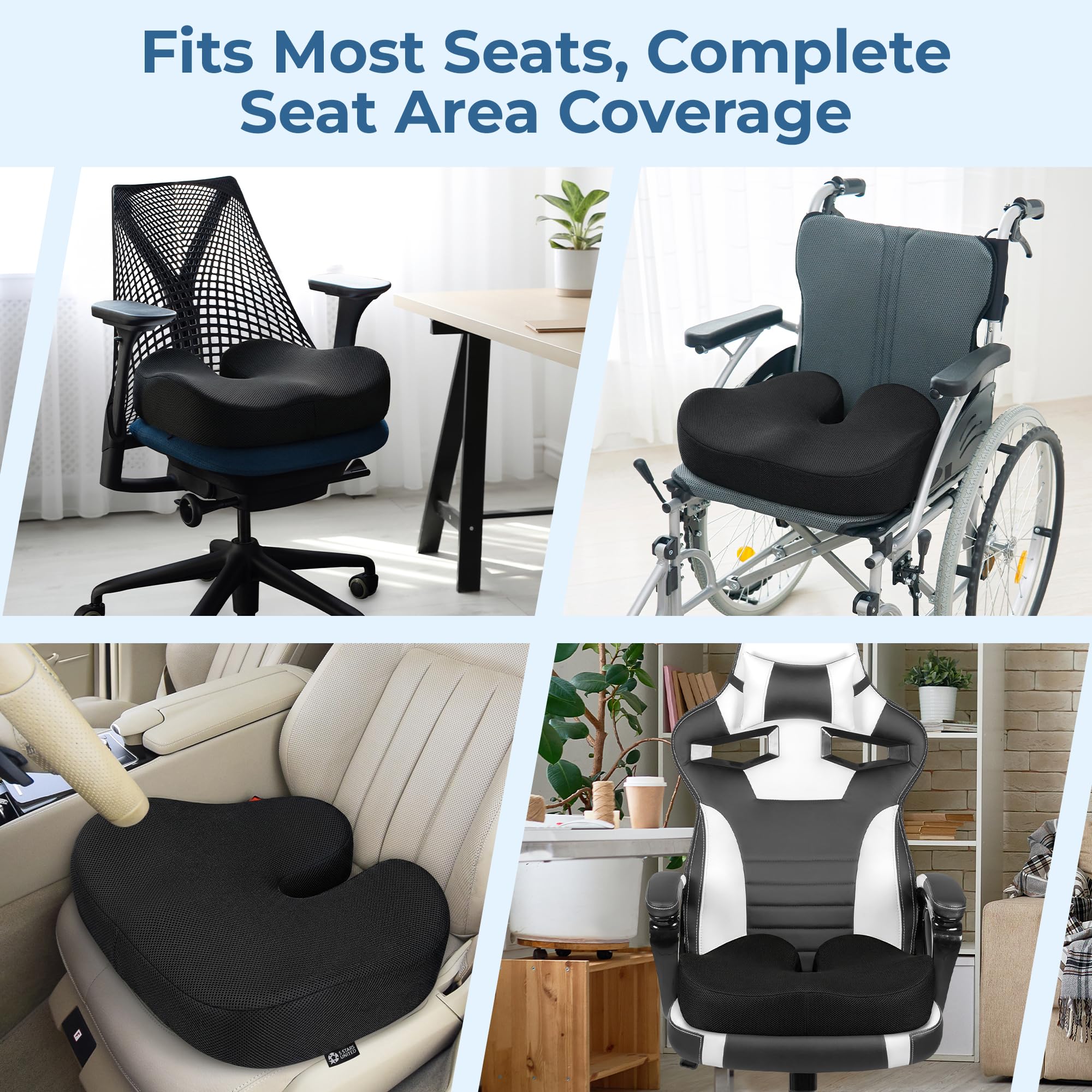 5 STARS UNITED coussin installé sur fauteuil de bureau pour posture
