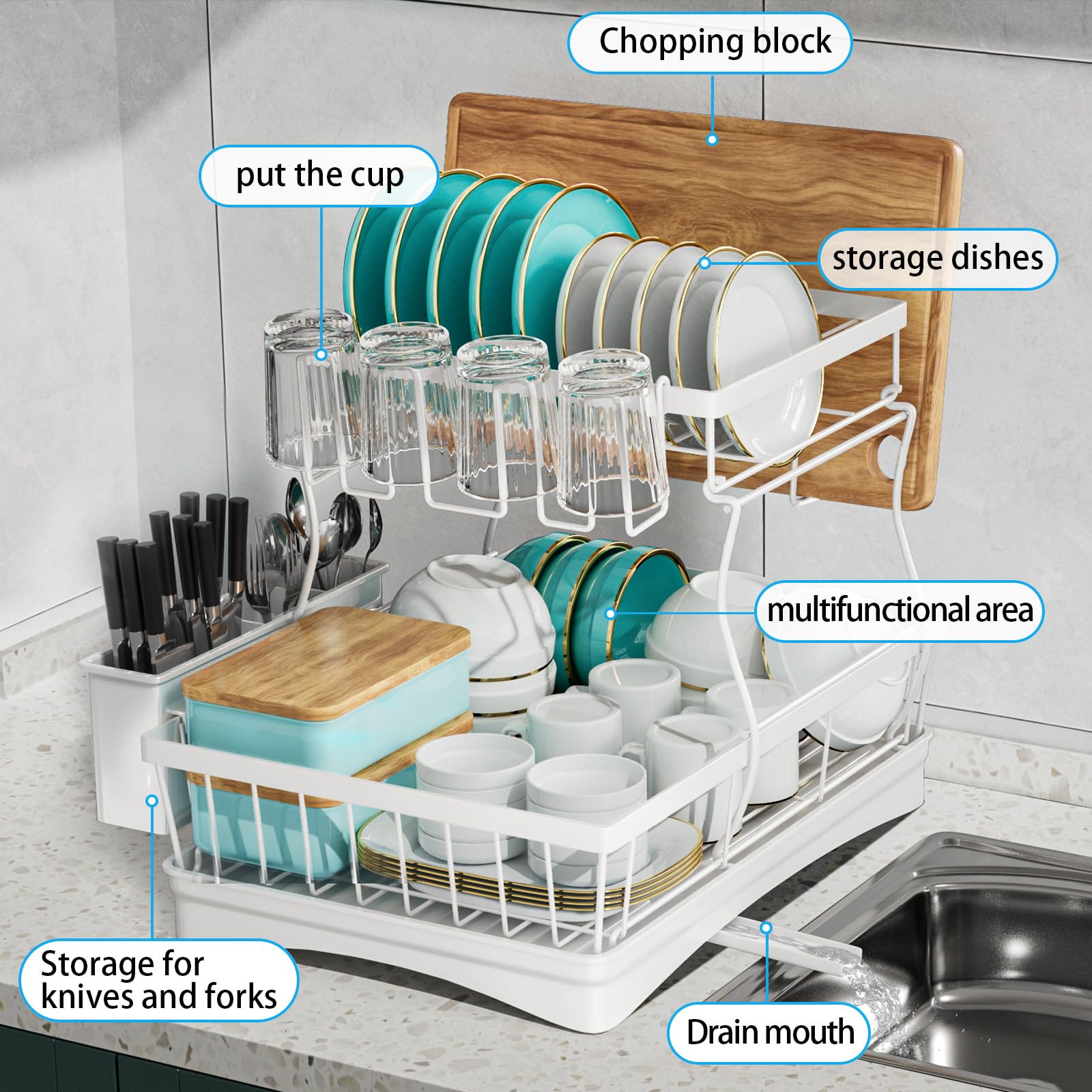 7 code porte-tasses et porte-couverts montrant l'organisation pratique
