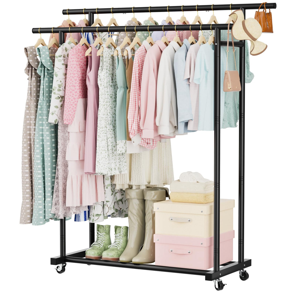 Abiglifty porte-vêtements face avant montrant capacité et organisation