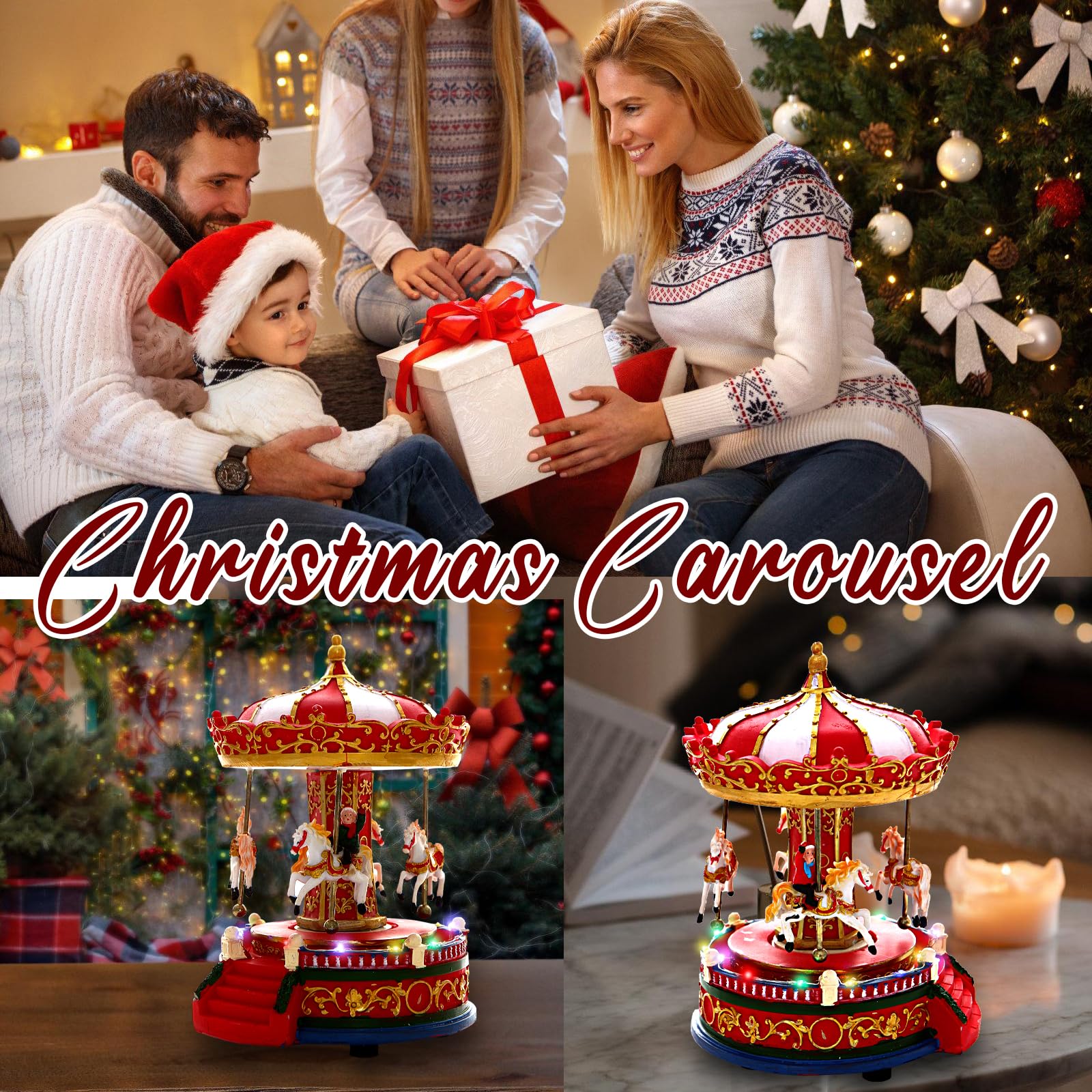 ABLINGAMSUIT carrousel intégré dans village de Noël créant atmosphère chaleureuse