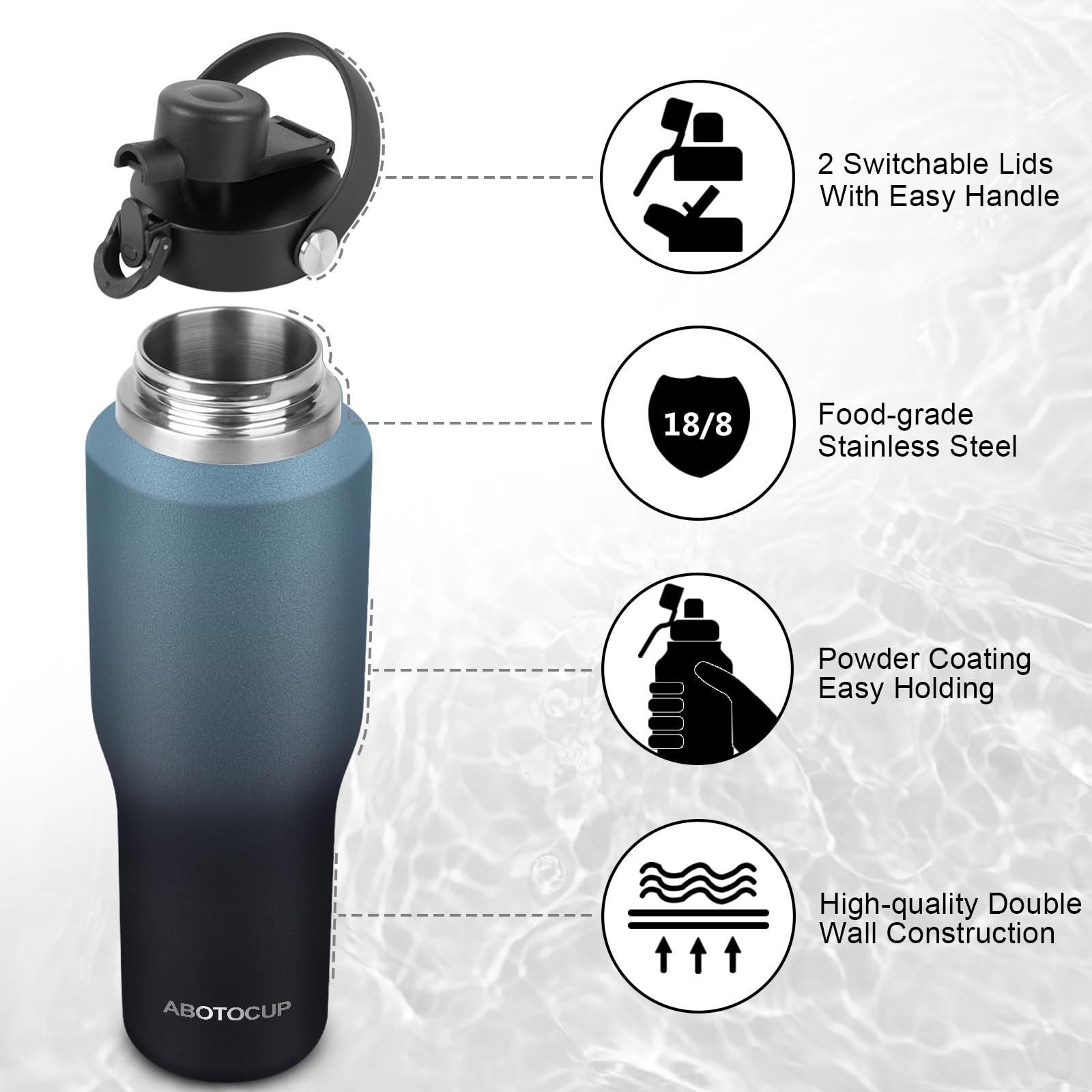 ABOTOCUP bouteille installée dans un porte‑gobelets de voiture pour mobilité sûre